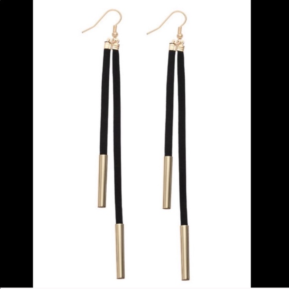 🆕 Black and Gold Cord Drop Earrings - Picture 2 of 2